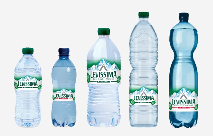 Formati bottiglie Levissima in plastica riciclabile
