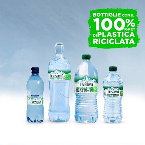 Bottiglie riciclabili in plastica riciclata 100% R-PET – Levissima