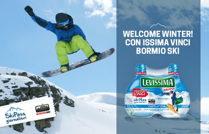 Una Bottiglia Di Levissima Con Sfondo Montagne Innevate E Skipass